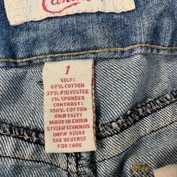 COPY - CANDIE’s denim shortie shorts low rise 3 in inseam lace trim size 1 - Picture 3 of 7